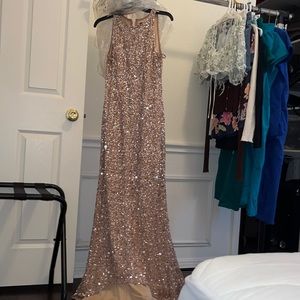 Sequin Full Length Dress with short train